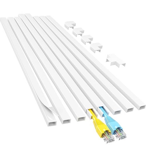 Yecaye One-Cord Channel Cable Concealer - CMC-03 Mini Cover Cable Management System - 125" Raceway Kit Hide a Single Power Cord, Ethernet Cable, Speaker Wire - 8X L15.6in, W0.59in H0.39in, White - Image 1