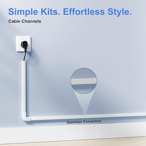 Yecaye One-Cord Channel Cable Concealer - CMC-03 Mini Cover Cable Management System - 125" Raceway Kit Hide a Single Power Cord, Ethernet Cable, Speaker Wire - 8X L15.6in, W0.59in H0.39in, White - Image 4