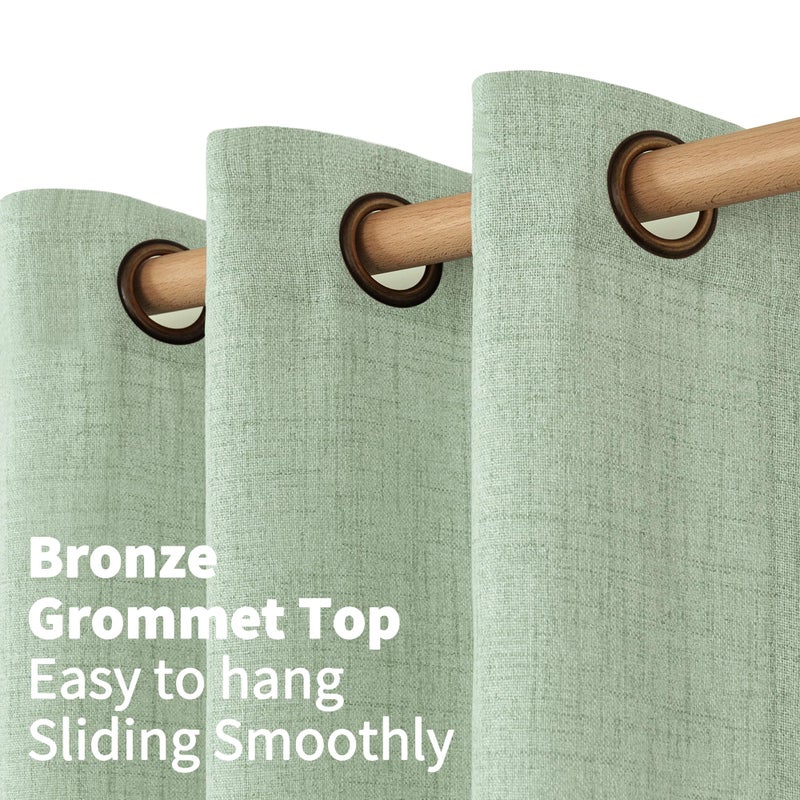 YoungsTex Light Sage Green Linen Curtains 84 Inches Long for Living Room, Spring Boho Semi Sheer Drapes with Bronze Grommet Light Filtering for Bedroom Window, 52 X 84 Inch, 2 Panels - Image 5
