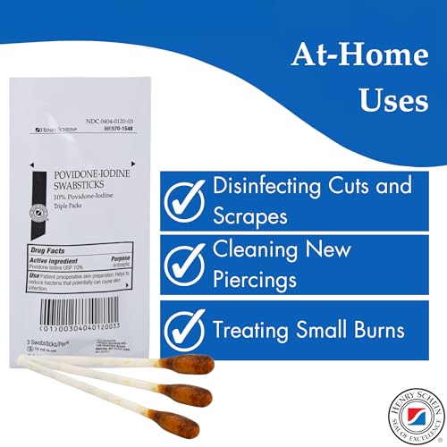 Henry Schein Prep Povidone-Iodine Swabsticks 3's, Individually Packed, Sterile, Antiseptic for Skin Preparation, 10% Povidone-Iodine- 25/BX - Image 5