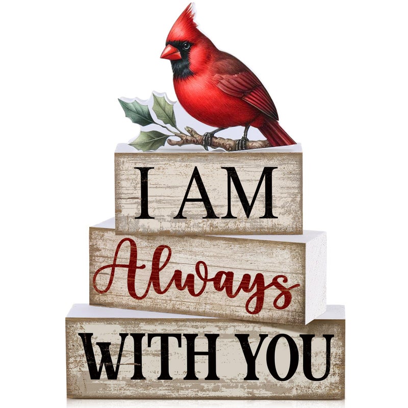 Yuntau 4 Pieces Cardinal Gift Decorations Wooden Red Cardinal Sign for Loss of Loved One Tiered Tray Decor I Am Always with You Sign Sympathy Remembrance Memorial Gifts for Home Kitchen Shelf Tabletop - Image 2