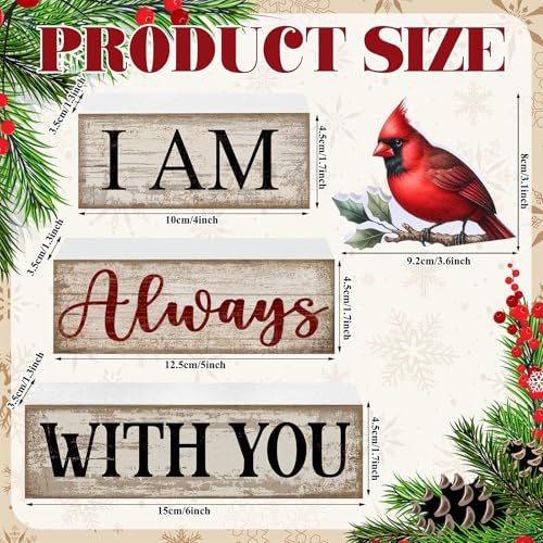 Yuntau 4 Pieces Cardinal Gift Decorations Wooden Red Cardinal Sign for Loss of Loved One Tiered Tray Decor I Am Always with You Sign Sympathy Remembrance Memorial Gifts for Home Kitchen Shelf Tabletop - Image 3