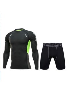 Generic Swimwear Men's Anti-embarrassment Shorts Swimming Trunks Equipment Sunscreen Full Body Hot Spring Swimwear Men's Suit Summer-Color:Silk Green Long Sleeves + Five-quarter Pants -Size:S  - Image 1