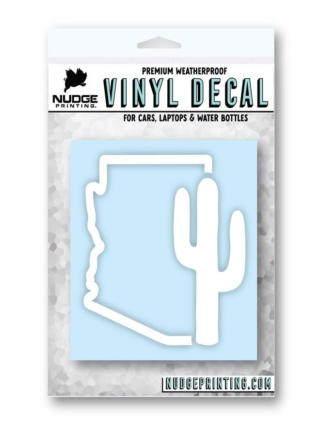 Nudge Printing State of Arizona Outline with Cactus White Car Decal Sticker - Image 2
