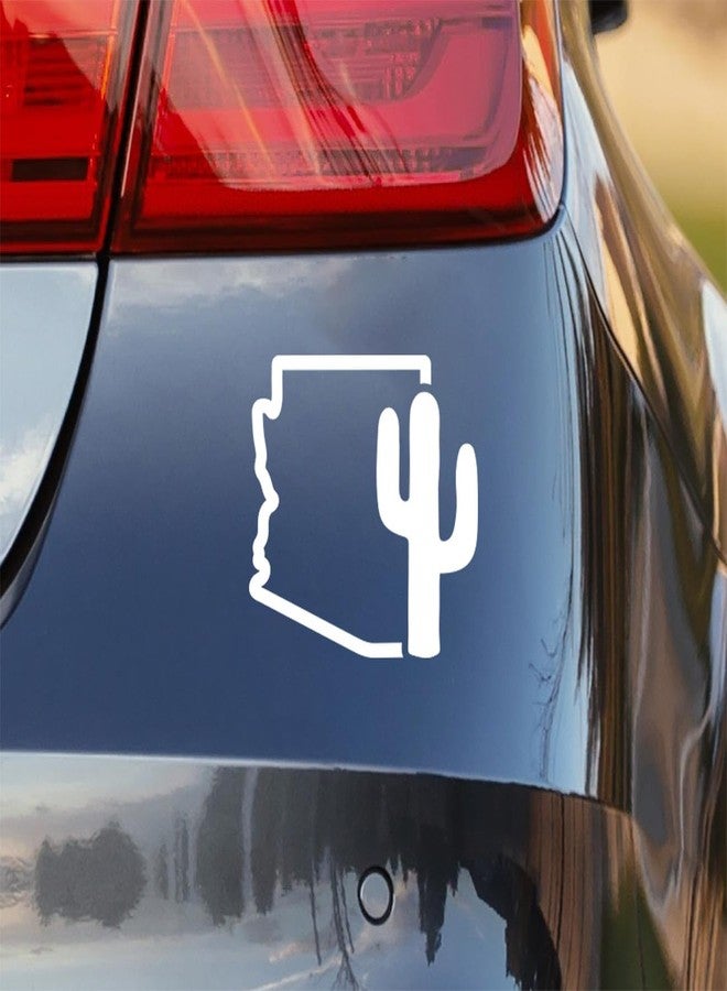 Nudge Printing State of Arizona Outline with Cactus White Car Decal Sticker - Image 1