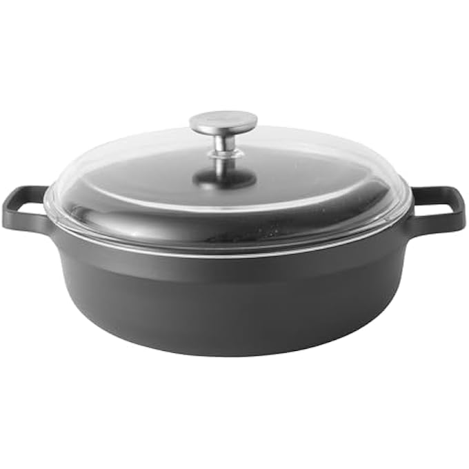 Berghoff Gem Aluminium Sautepan With Lid  2 Handle Suitable For All Hobs Including Induction BlackClear 28Centimeter 46 Ltr - Image 1