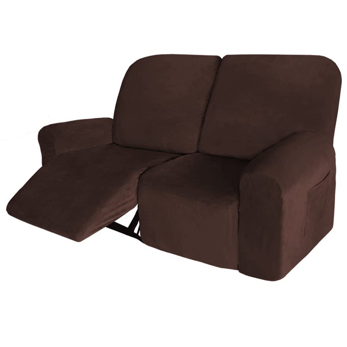 VELVET 6 PIECES RECLINER LOVESEAT COVER STRETCH SOFA SLIPCOVER FURNITURE PROTECTOR WITH ELASTIC BOTTOMTHICK SOFT WASHABLEBROWN