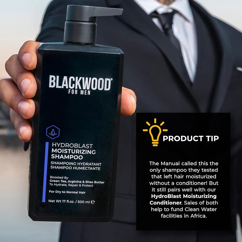 Blackwood For Men Hydroblast Moisturizing Shampoo Pure Moisture Body Wash Vegan Nourishing Hair Skin Duo with Ginseng Ginger Menthol Sulfate Paraben CrueltyFree 17 Oz - Image 5