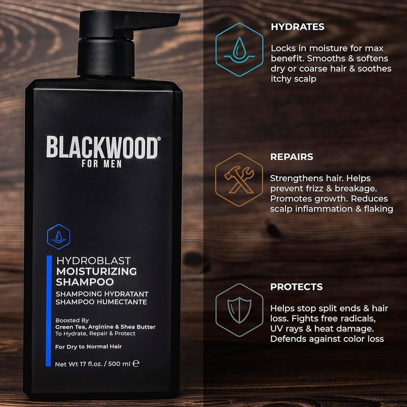 Blackwood For Men Hydroblast Moisturizing Shampoo Pure Moisture Body Wash Vegan Nourishing Hair Skin Duo with Ginseng Ginger Menthol Sulfate Paraben CrueltyFree 17 Oz - Image 4