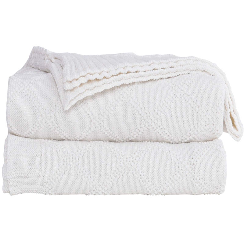JSHANMEI Cotton Knit White Throw Blanket for Couch Sofa Bed  Home Decorative Soft Cozy Sweater Woven Fall Throw Blanket