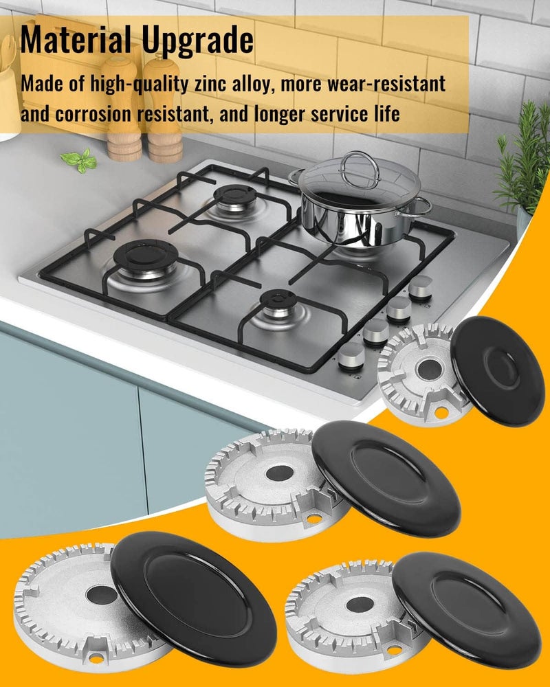Vaticas Cooker Hat Set, Upgraded Gas Stove Burner Caps, Crown Flame Cap Replacement Kit Fits Part Gas Stove Burners Head, Gas Burner Flame Cap Fits Most Stove Handles Lid Kit, 4 Pack - Image 4