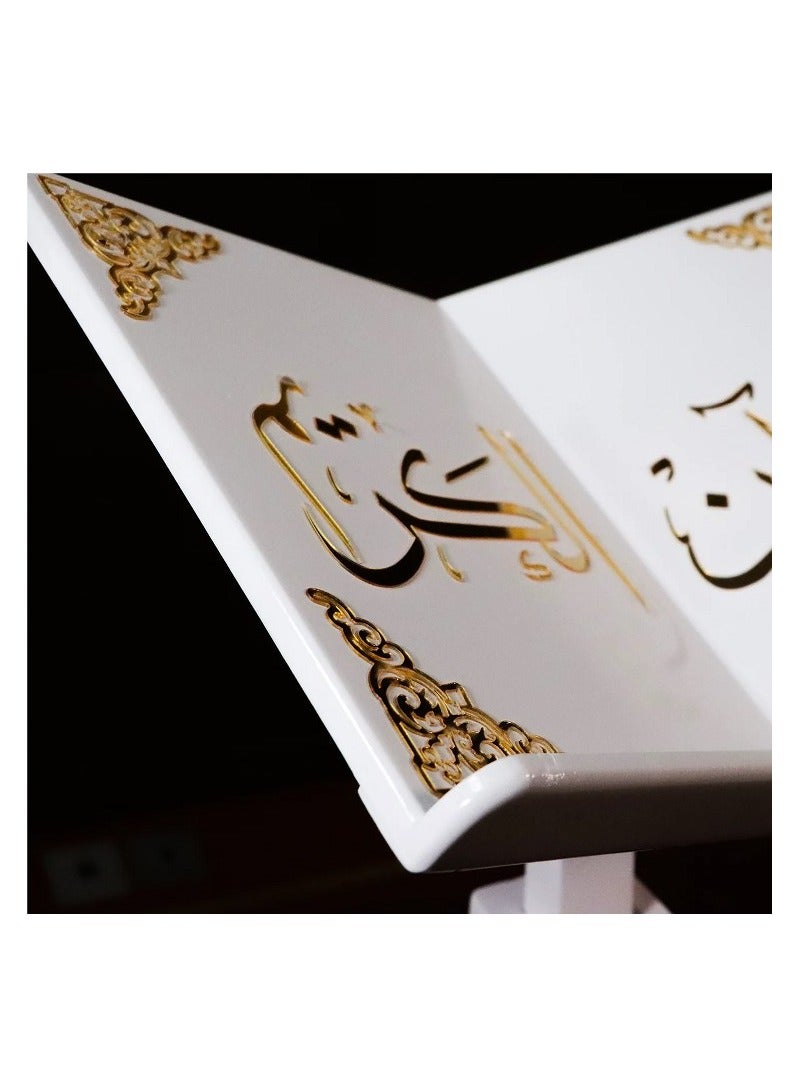 سندس حامل القرآن الكريم  تركي مزخرف بنقوش أكرليك ذهبية قابل ارتفاع 110 سم ابيض  - Image 5