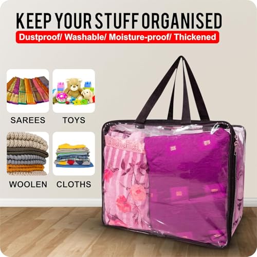 LAXIS® Pack of 6 Transparent Storage Bag for Saree Covers, Clothes, Lehenga, Blankets, Bedsheets, Toys, Docs| Wardrobe Organizer| Clear Storage Box Bag - Plastic, 40x32 Cm - Image 3