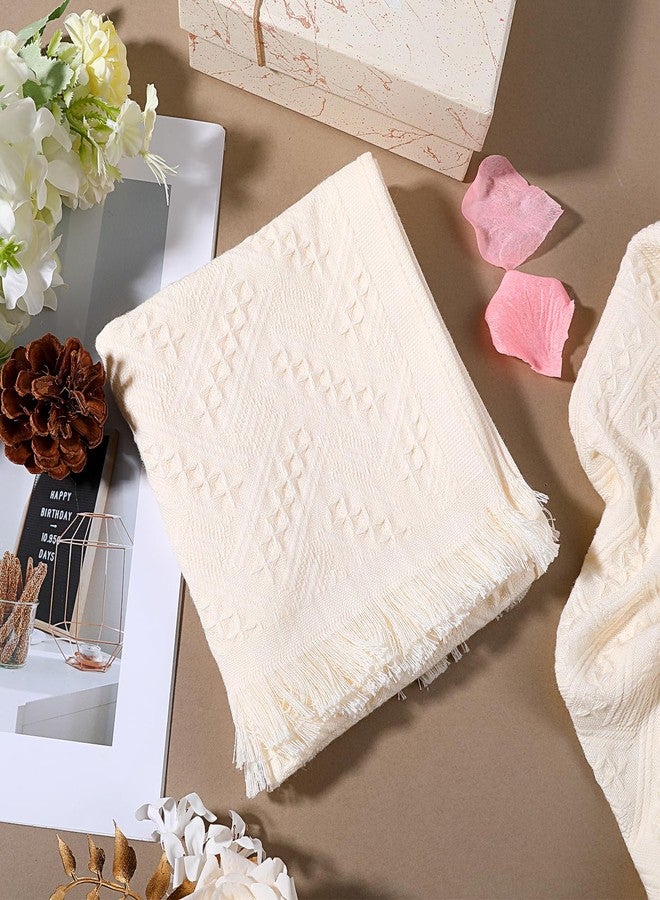 KFHENSOMR 2 Packs Boho Decorative Hand Towels Bathroom, 14x30 Inches Turkish Absorbent Soft Face Towel Set Cotton Drying Body Towels for Farmhouse Kitchen Hotel Spa Guest(Cream White) - Image 5