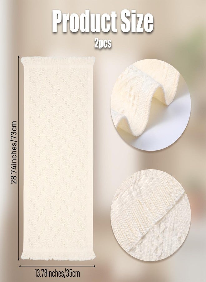KFHENSOMR 2 Packs Boho Decorative Hand Towels Bathroom, 14x30 Inches Turkish Absorbent Soft Face Towel Set Cotton Drying Body Towels for Farmhouse Kitchen Hotel Spa Guest(Cream White) - Image 2