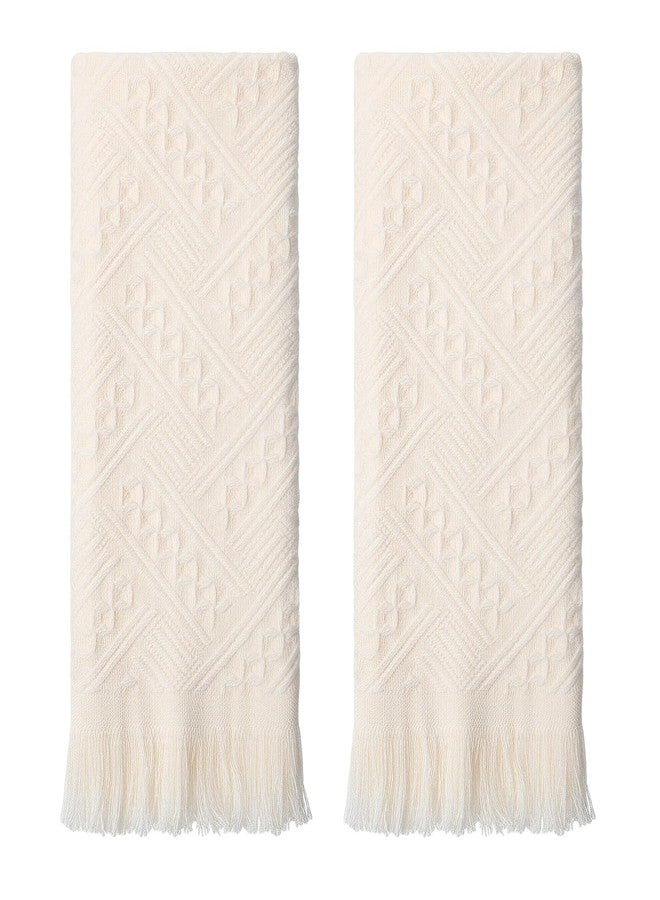 KFHENSOMR 2 Packs Boho Decorative Hand Towels Bathroom, 14x30 Inches Turkish Absorbent Soft Face Towel Set Cotton Drying Body Towels for Farmhouse Kitchen Hotel Spa Guest(Cream White) - Image 1