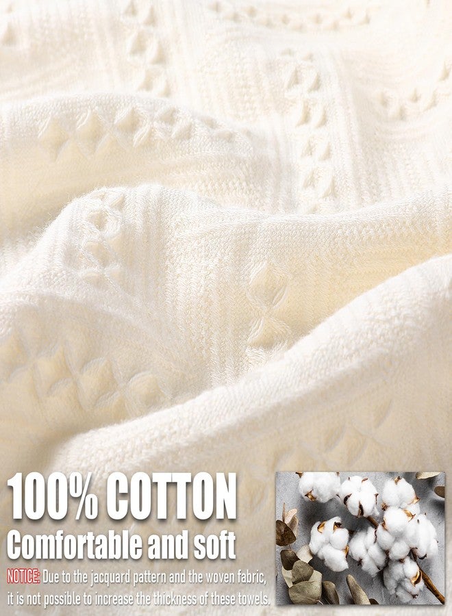 KFHENSOMR 2 Packs Boho Decorative Hand Towels Bathroom, 14x30 Inches Turkish Absorbent Soft Face Towel Set Cotton Drying Body Towels for Farmhouse Kitchen Hotel Spa Guest(Cream White) - Image 3