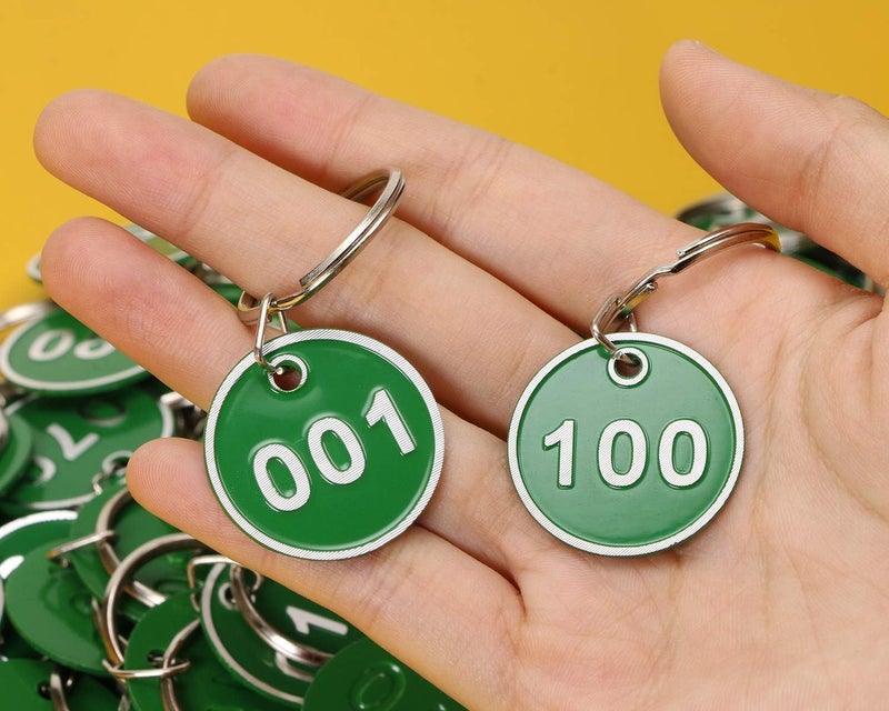 ONLYKXY 1-100 رقم ملون صلب من الألومنيوم المعدني مرقم علامات تعريف معلقة علامات أمتعة بطاقة هوية مع حلقات منقسمة لنظام صندوق مفاتيح منظم مشفر معرف (أخضر) - Image 4