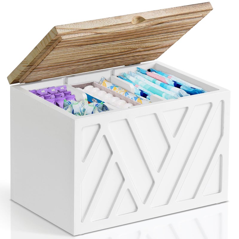 Jorkol Tampon Holder for Bathroom Decor, Feminine Product Organizer with Lid, Shark Week Tampon Storage, Wood Pad and Tampon Organizer for Toilet Organizer, Bathroom Accessories Box for Girl Stuff - Image 1