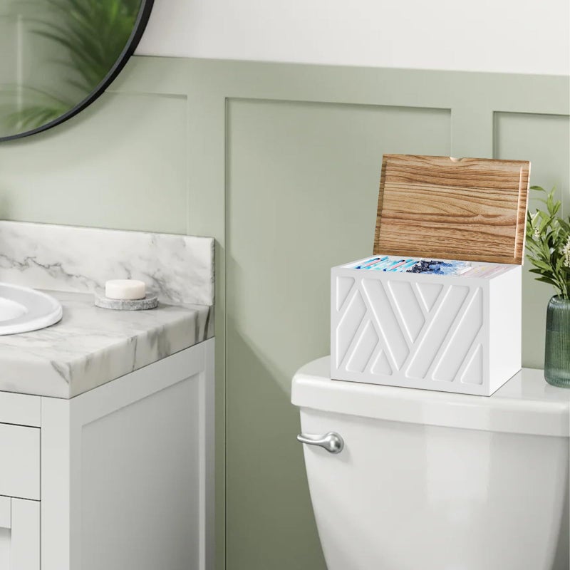 Jorkol Tampon Holder for Bathroom Decor, Feminine Product Organizer with Lid, Shark Week Tampon Storage, Wood Pad and Tampon Organizer for Toilet Organizer, Bathroom Accessories Box for Girl Stuff - Image 4