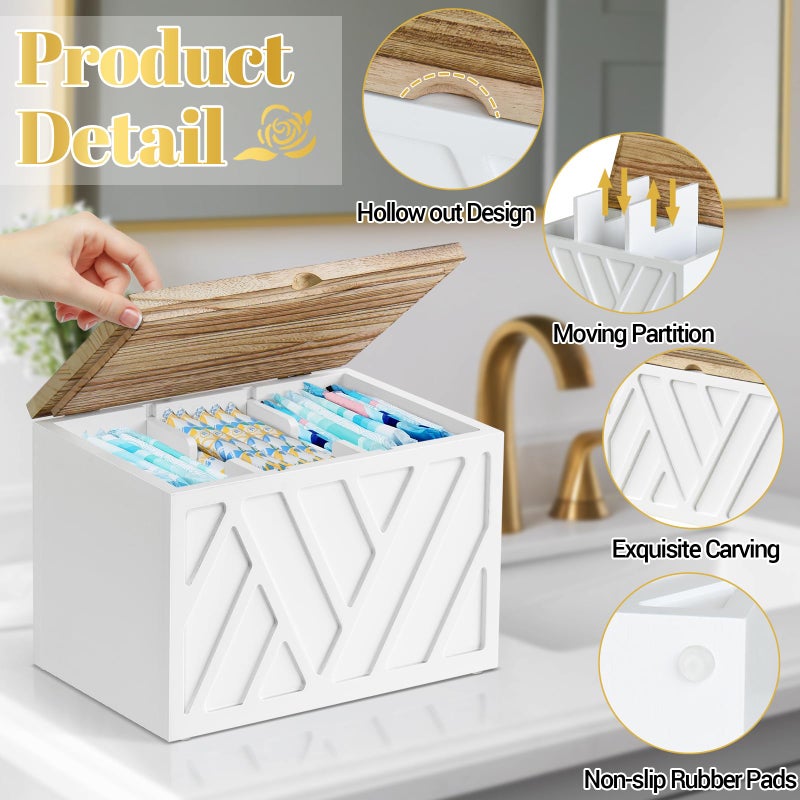 Jorkol Tampon Holder for Bathroom Decor, Feminine Product Organizer with Lid, Shark Week Tampon Storage, Wood Pad and Tampon Organizer for Toilet Organizer, Bathroom Accessories Box for Girl Stuff - Image 5
