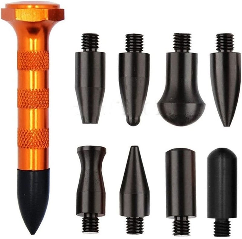 HiYi Paintless Dent Repair KitsCar Body Dent Removal Tools Knockdown Tips Tools Metal Dent Tap Down Tools with 9 Heads Tips