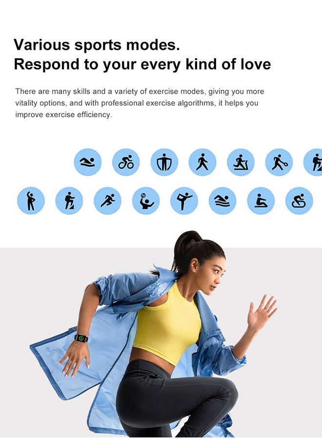 ساعة ذكية بلوتوث جهاز تعقب للياقة البدنية مع النوم رصد الحياة مقاوم للماء 2.15 بوصة هد اللون للرجال النساء متوافق فون دائرة الرقابة الداخلية ، الأخضر - Image 4