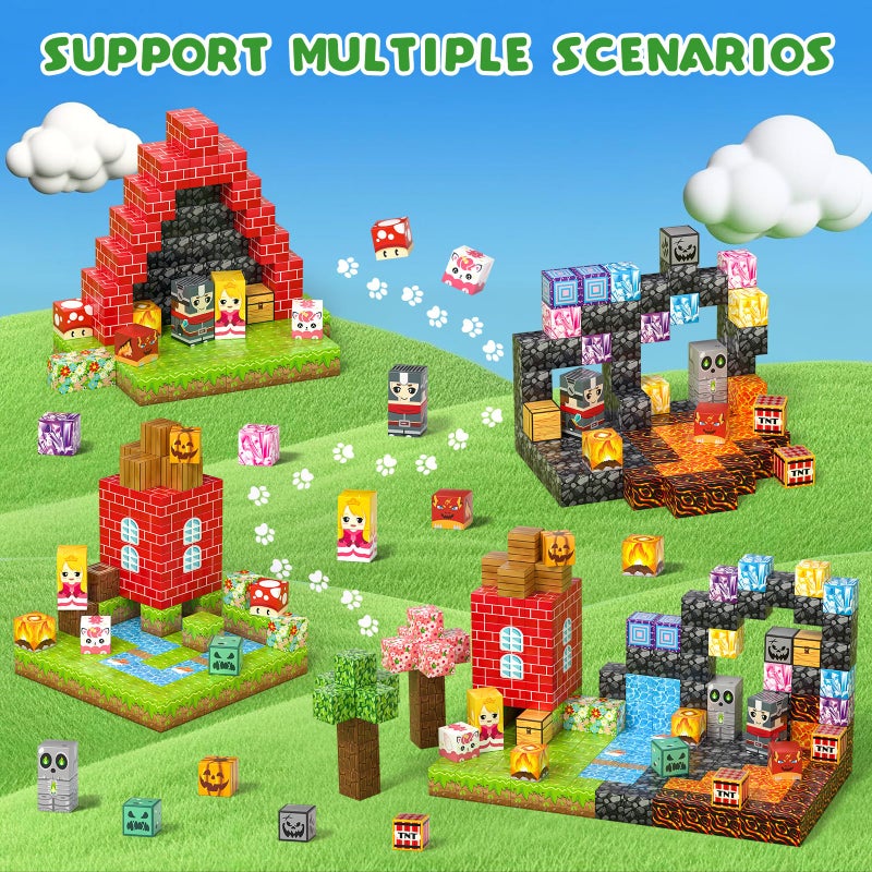 Axirata 208 PCS Magn-etic Building Blocks, Magn-etic Block Building Cubes Set for Kids Toddlers Ages 3+, STEM Sensory Toys Mag-net Tiles Birthday Gifts for Boys and Girls Age 3 4 5 6 7 8 9 10 11 12+ - Image 3