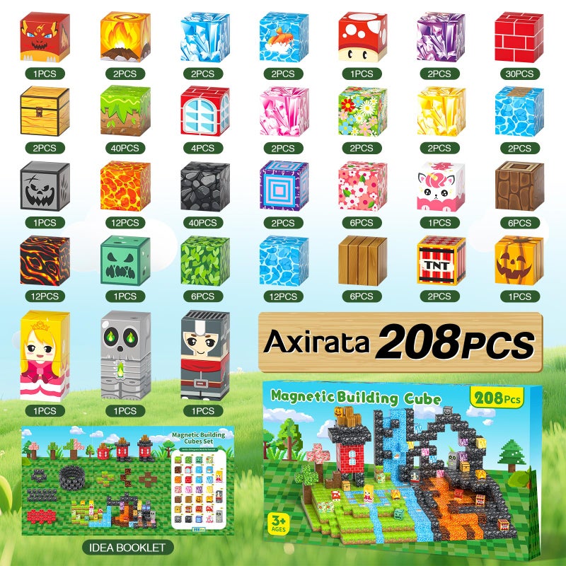 Axirata 208 PCS Magn-etic Building Blocks, Magn-etic Block Building Cubes Set for Kids Toddlers Ages 3+, STEM Sensory Toys Mag-net Tiles Birthday Gifts for Boys and Girls Age 3 4 5 6 7 8 9 10 11 12+ - Image 2