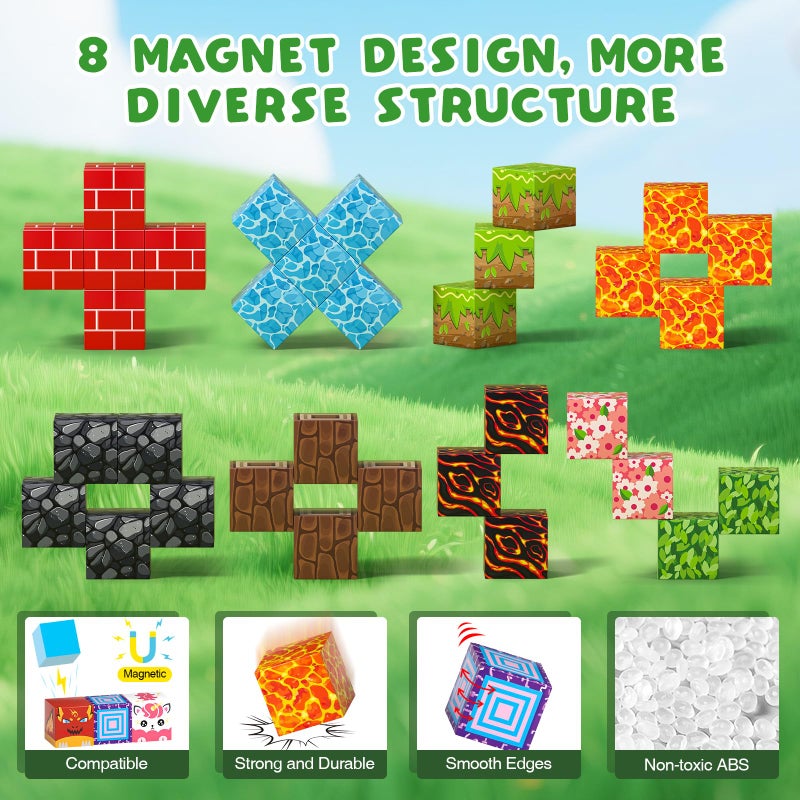 Axirata 208 PCS Magn-etic Building Blocks, Magn-etic Block Building Cubes Set for Kids Toddlers Ages 3+, STEM Sensory Toys Mag-net Tiles Birthday Gifts for Boys and Girls Age 3 4 5 6 7 8 9 10 11 12+ - Image 4