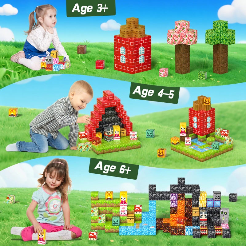 Axirata 208 PCS Magn-etic Building Blocks, Magn-etic Block Building Cubes Set for Kids Toddlers Ages 3+, STEM Sensory Toys Mag-net Tiles Birthday Gifts for Boys and Girls Age 3 4 5 6 7 8 9 10 11 12+ - Image 5