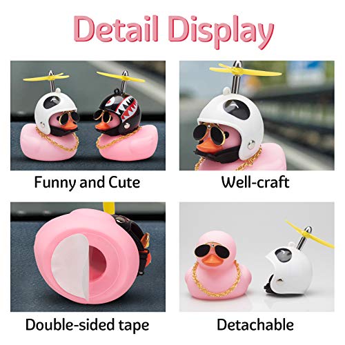 wonuu Pink Duck Car Dashboard Decorations Rubber Duck Car Ornaments Cool Duck with Propeller Helmet Sunglasses Gold Chain - Image 5