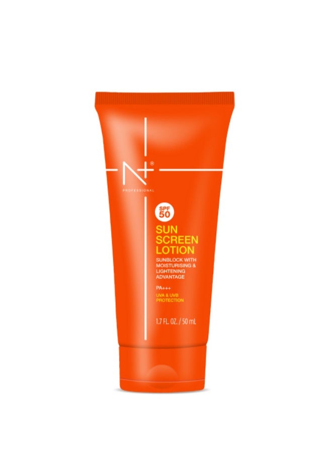 N Plus Professional Sun Screen Lotion SPF 50, UVA & UVB Protection, Sunblocking with Moisturising & Lightening Advantage, 50 ml - Image 2