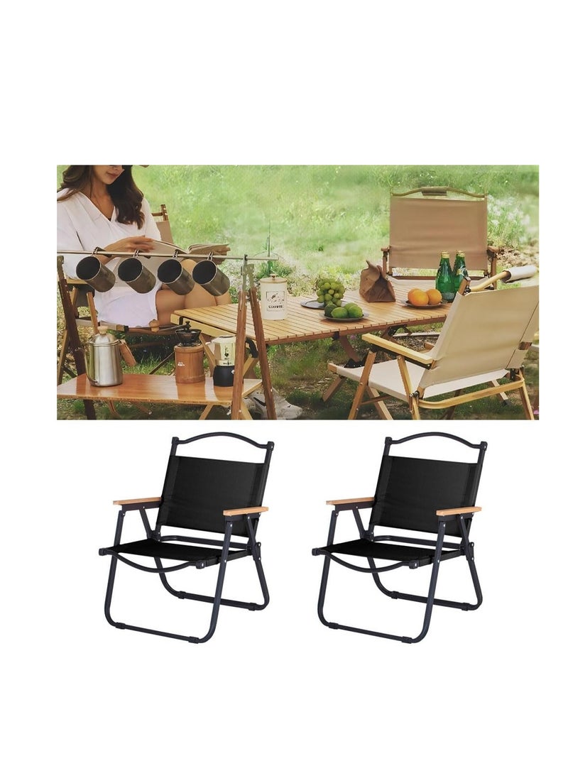 CityRiya-Long - Foldable Camping Chair Portable Beach Chair Leisure Folding Chair for Outdoor Camping, Beach, Picnic, Barbeque, Fishing and Travel (Black, Folding Chair x 2) - Image 1