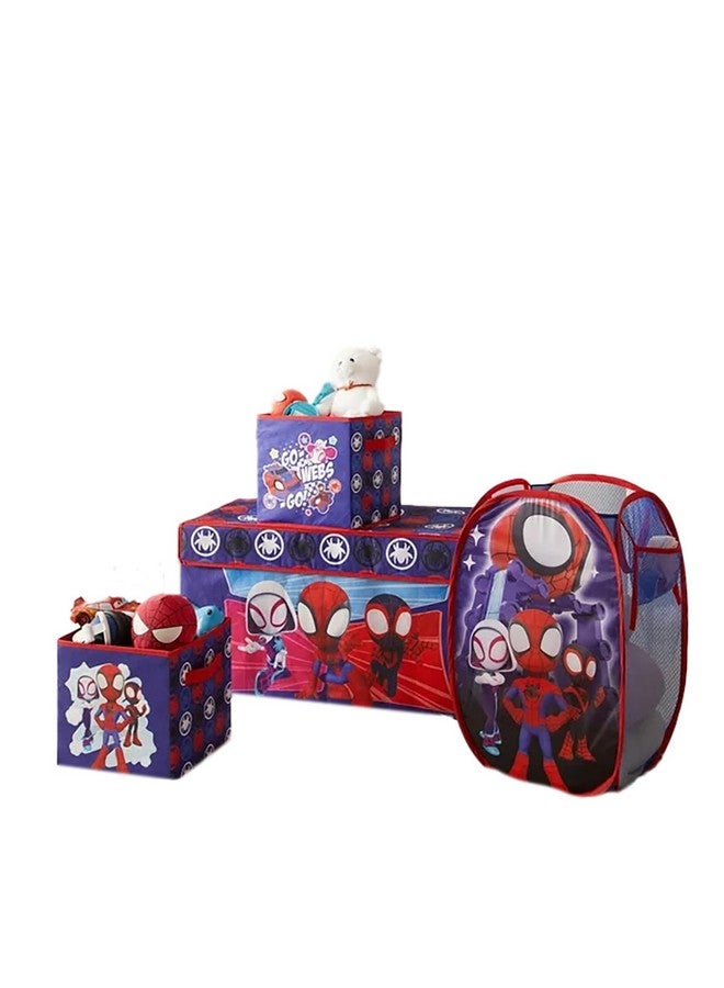 Idea Nuova Marvel Spidey and His Amazing Friends 4 Piece Room Solution Storage Set,Toy Organizer, Collapsible Bins & Hamper for Kids Bedroom or Playroom - Image 1