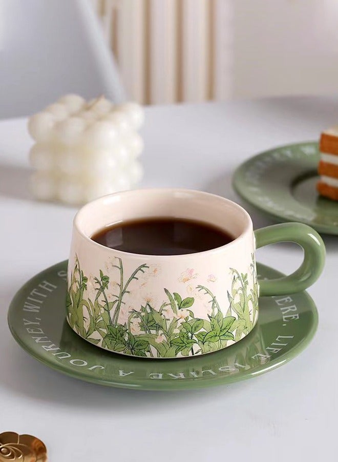 DUNISO مجموعة أكواب وصحون شاي خزفية، مجموعة شاي بورسلين لحفلة الشاي، أكواب صحون شاي بعد الظهر لقاعدة مانعة للانزلاق، مجموعة صحون للمطبخ وغرفة المعيشة، فنجان قهوة خزفي للمكتب والمنزل - Image 1