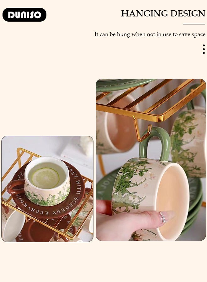 DUNISO مجموعة أكواب وصحون شاي خزفية، مجموعة شاي بورسلين لحفلة الشاي، أكواب صحون شاي بعد الظهر لقاعدة مانعة للانزلاق، مجموعة صحون للمطبخ وغرفة المعيشة، فنجان قهوة خزفي للمكتب والمنزل - Image 2