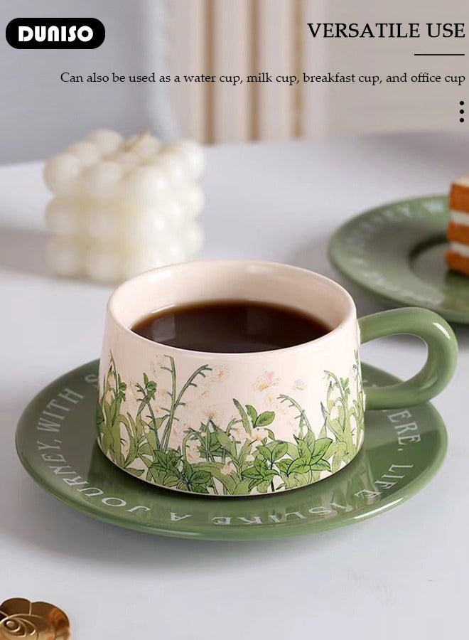DUNISO مجموعة أكواب وصحون شاي خزفية، مجموعة شاي بورسلين لحفلة الشاي، أكواب صحون شاي بعد الظهر لقاعدة مانعة للانزلاق، مجموعة صحون للمطبخ وغرفة المعيشة، فنجان قهوة خزفي للمكتب والمنزل - Image 3