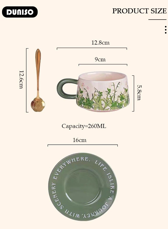 DUNISO مجموعة أكواب وصحون شاي خزفية، مجموعة شاي بورسلين لحفلة الشاي، أكواب صحون شاي بعد الظهر لقاعدة مانعة للانزلاق، مجموعة صحون للمطبخ وغرفة المعيشة، فنجان قهوة خزفي للمكتب والمنزل - Image 4