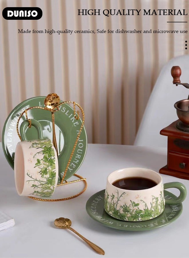 DUNISO مجموعة أكواب وصحون شاي خزفية، مجموعة شاي بورسلين لحفلة الشاي، أكواب صحون شاي بعد الظهر لقاعدة مانعة للانزلاق، مجموعة صحون للمطبخ وغرفة المعيشة، فنجان قهوة خزفي للمكتب والمنزل - Image 5