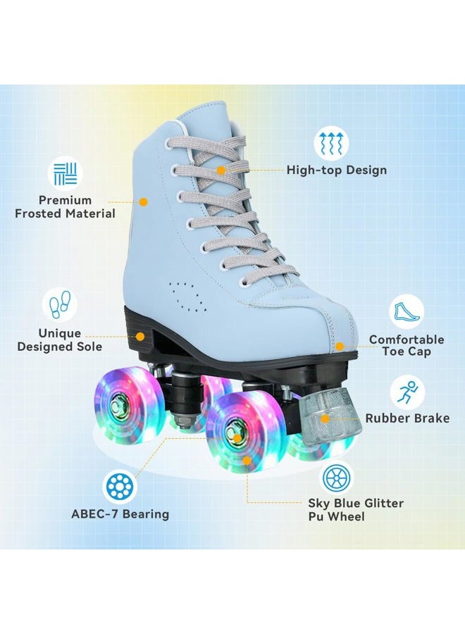 XUDREZ Roller Skates for Women Girls, Skyblue Premium Frosted Material Classic Double-Row High-top Roller Skates, Women US: 9 - Image 3