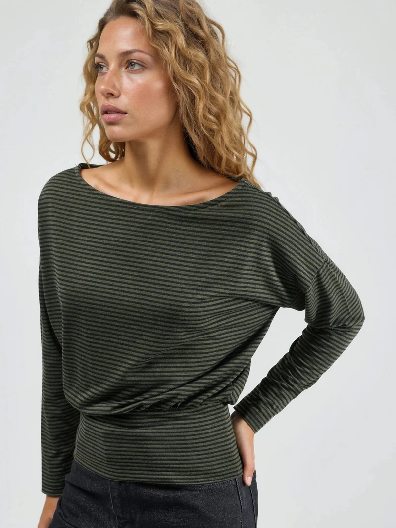 بوسيم BUSEM Striped Boat Neck Blouse