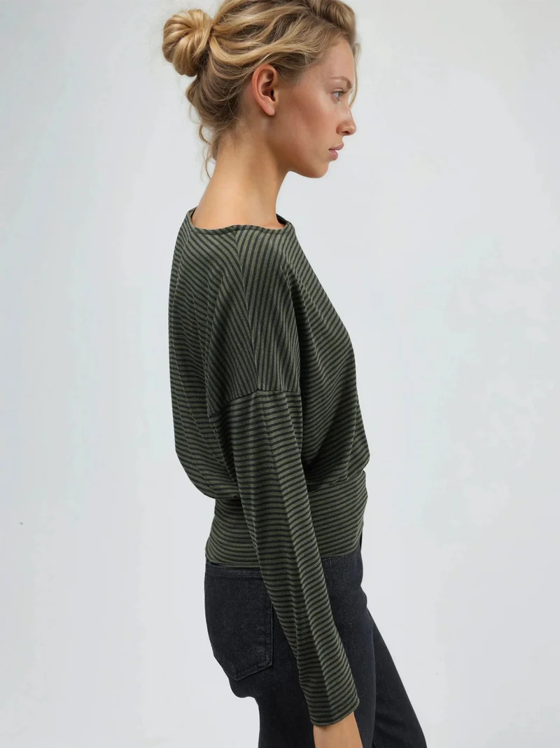 بوسيم BUSEM Striped Boat Neck Blouse