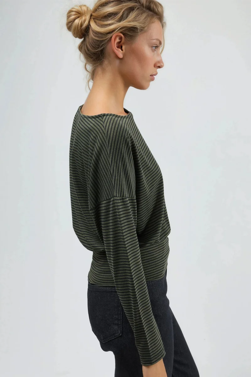 بوسيم BUSEM Striped Boat Neck Blouse