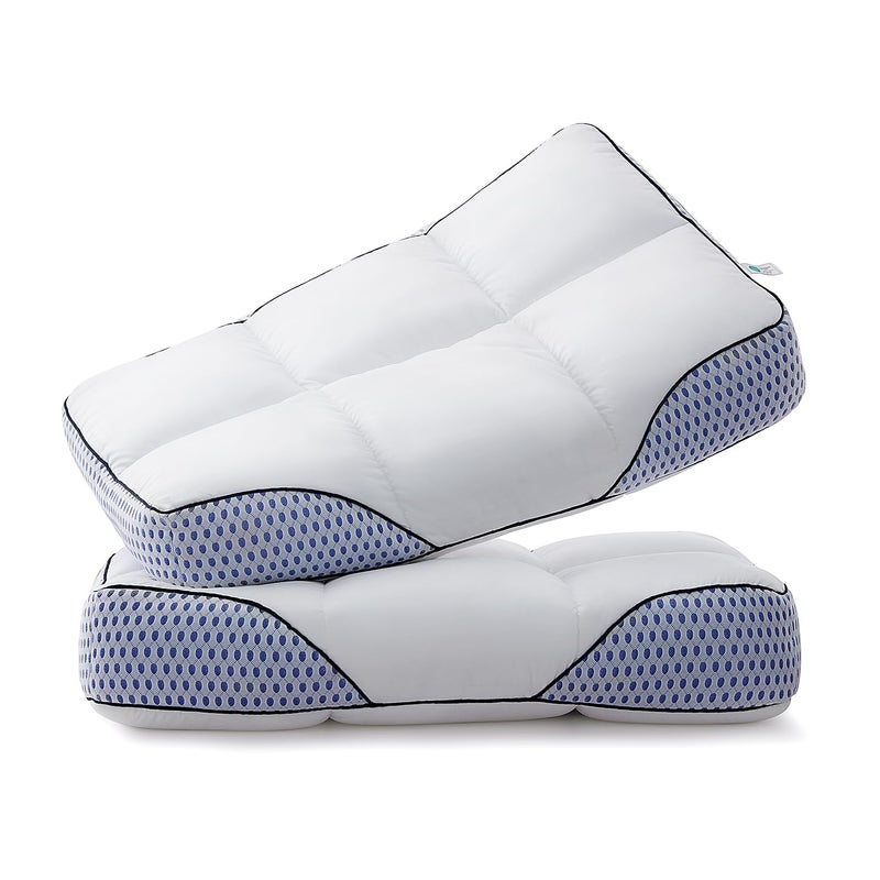 Glaciman Firm Shredded Memory Foam Bed Pillows Ergonomic Neck and Shoulder Support for Back and Side Sleepers Machine Washable Breathable Mesh Gusset Queen 15 x 25 x 4 Inch Pack of 2 - Image 2