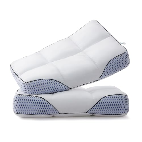 Glaciman Firm Shredded Memory Foam Bed Pillows Ergonomic Neck and Shoulder Support for Back and Side Sleepers Machine Washable Breathable Mesh Gusset Queen 15 x 25 x 4 Inch Pack of 2 - Image 1