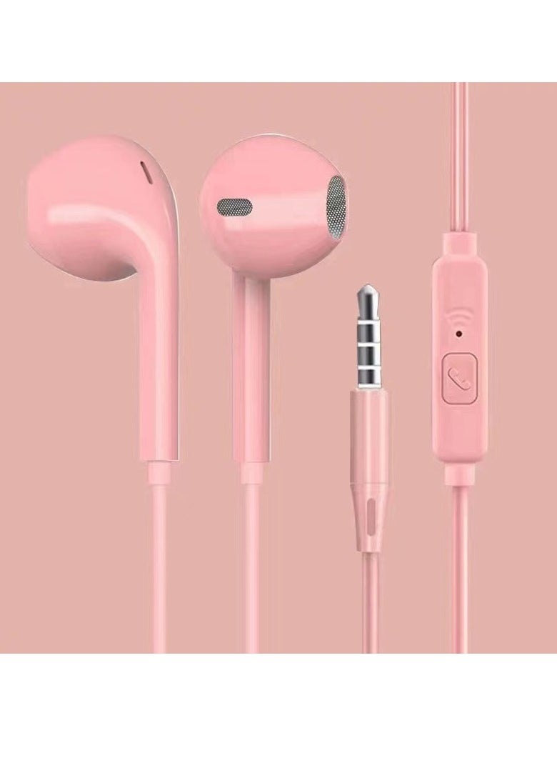Generic In-ear wired round hole earphones with microphone music earphones (pink)  - Image 1