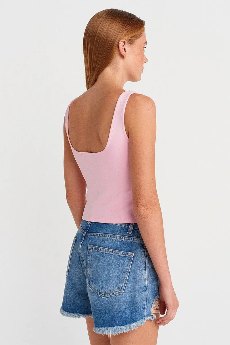 Dilvin Powder Pink DILVIN Sleeveless Square-Neck Crop Top for Women | Best Price UAE