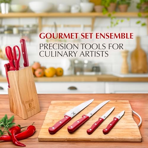 Moss & Stone 14 Pcs Knife Block Set Stainless Steel, Premium Forged Kitchen Knives Set with High-Carbon Blades, Ergonomic Handle, Sharp Blade, Rust Resistant, Modern Style for Home & Chef, Red - Image 4