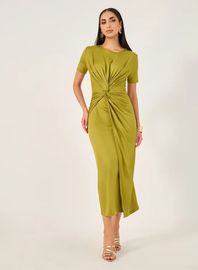 تايك تو Take Two Twist Front Solid Bodycon Dress